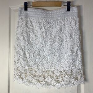 White Lace Cottagecore Skirt Floral Crochet Boho Elastic Waist M Twik Simons